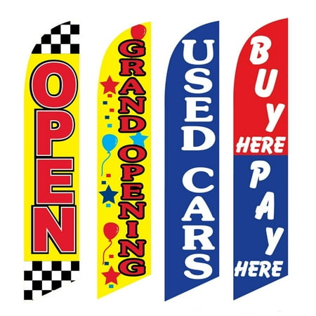 4 Advertising Swooper Flags Open Grand Opening Used Cars Buy Pay Here