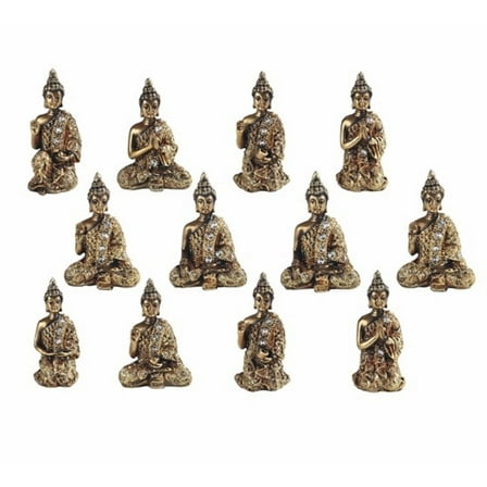FC Design 12-Piece Miniature Bronze Thai Buddha in Different Poses 3.5"H Feng Shui Statue Decoration Figurine Set