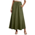 thumbnail image 3 of Tqcoqu Women's Cotton Linen Midi Skirt with Pockets Casual Flowy Swing Elastic High Waist A-Line Long Boho Skirts,Army Green Women's S-XXL, 3 of 7