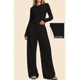 thumbnail image 5 of UVN Winter Womens 2 Piece Outfit Sets Ruched Long Sleeve Top and Wide Leg Pants Casual Loungewear Ladies Workout Sets, 5 of 13