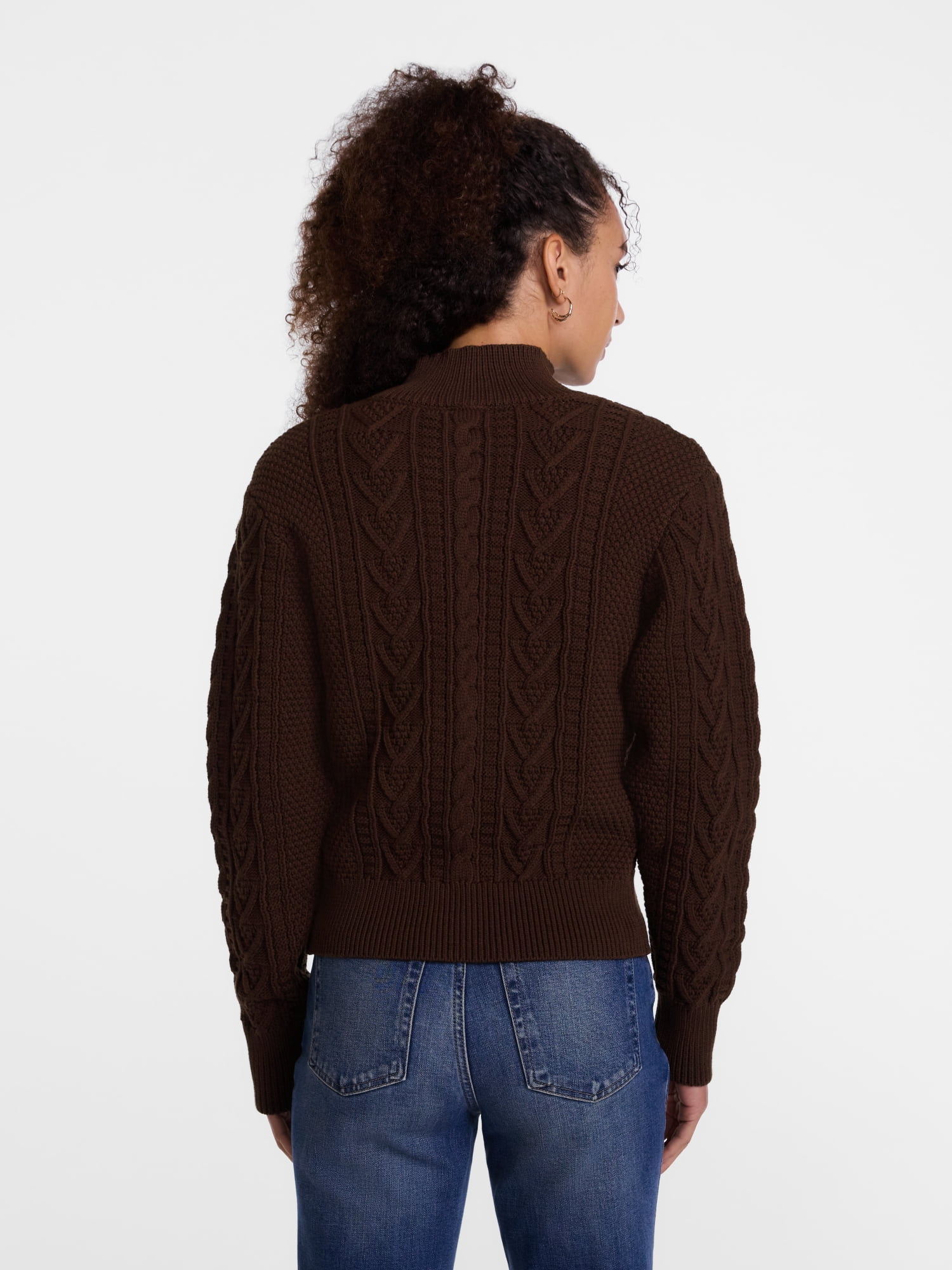 Scenario Woman's Cable Cardigan Sweater with Long Sleeves, Mid-weight, Sizes XS-XXXL