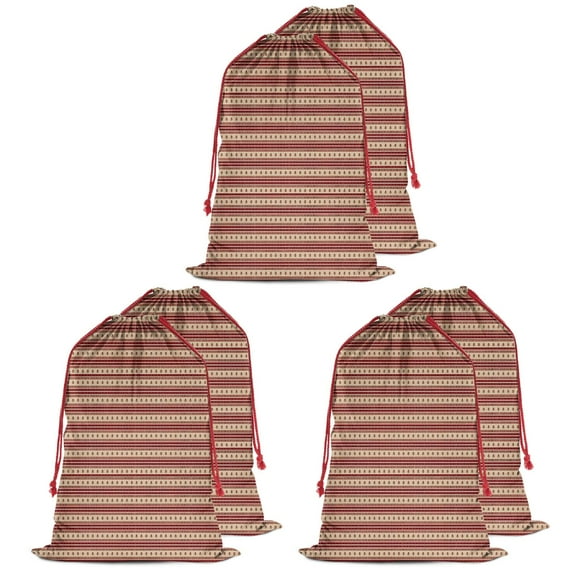 Christmas Bags Drawstring,Brown and Red Christmas Striped Pattern Large Xmas Christmas Gift Bags,Reusable for Xmas and New Year Party Favors and Supplies,27.6" X 19.7"