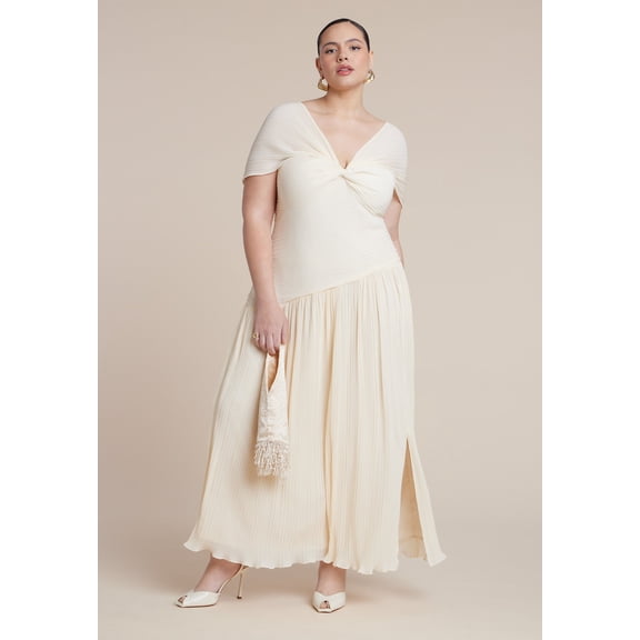 ELOQUII Women's Plus Size Twist Detail Pleated Chiffon Dress