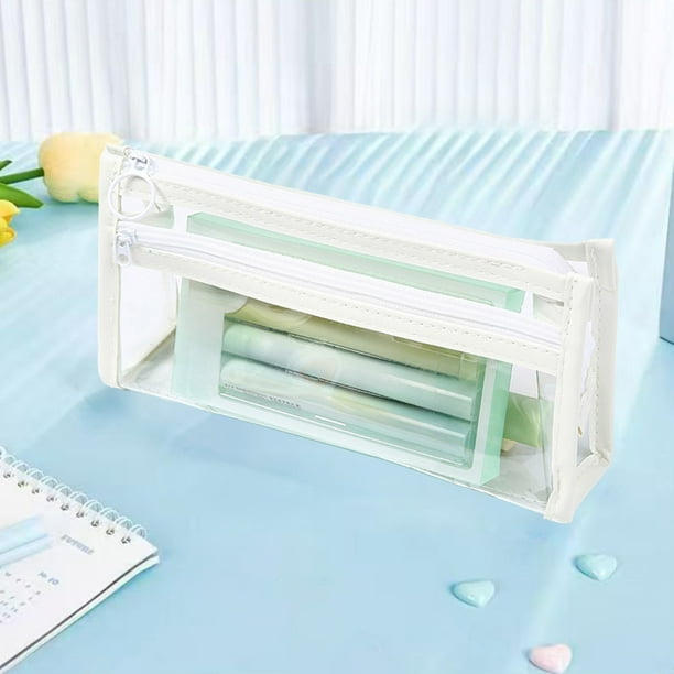 Estuche de PVC transparente | Bolsa de almacenamiento de papelería de dos capas - Cierre de cremallera | Organizador duradero a prueba de agua para oficina, viajes | Compartimento de alta capacidad