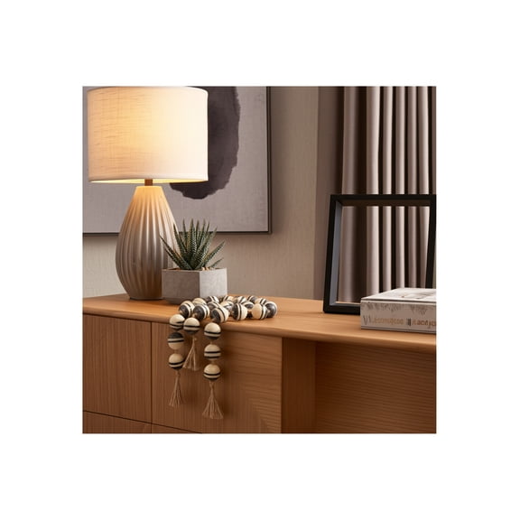 Modern Decorative Beads Garland - Handcrafted Resin & Jute - Boho Farmhouse Style - Home & Office Accent - 3" Ivory, White, Black