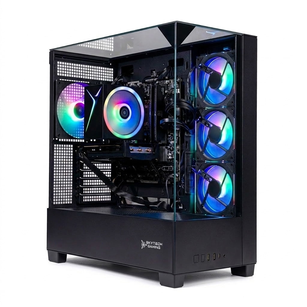 Skytech Gaming Shadow 5 Gaming PC, AMD Ryzen 7 7700 3.8GHz, NVIDIA RTX 5060 Ti 8GB VRAM, 1TB NVMe SSD, 16GB DDR5 RAM 6000, 750W GOLD PSU, Wi-Fi, Win 11, Desktop