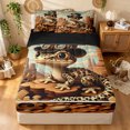 thumbnail image 2 of Manfei Hippie Lizard Zipper Full Size Comforter Sets with Fitted Sheet and 2 Pillowcases, Tropic Desert Animal Zipper Bedding Set, Brown Orange, Black Reversible, 4pcs, 2 of 7