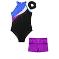 thumbnail image 5 of Alvivi Kids Girls Shiny Dance Outfits Gymnastics Leotard Unitard with Sports Shorts Tracksuit Royal Blue&Purple 14, 5 of 7