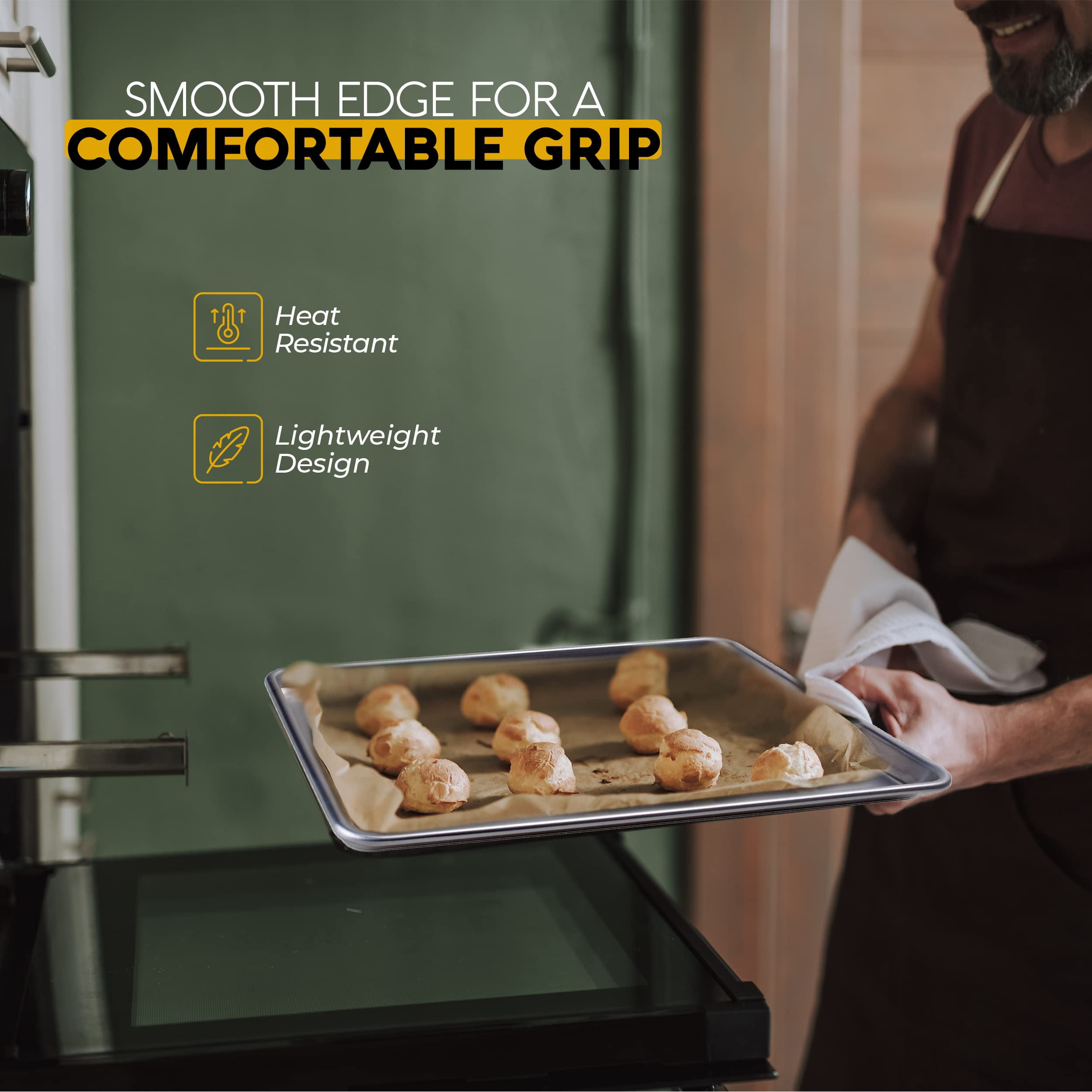 Alpine Cuisine Professional Full Aluminum Cookie Sheet 18x26-inch - Rimmed Baking Sheets for Oven - Durable, Oven-Safe, Easy to Clean, Commercial Quality - Great for Roasting & Baking