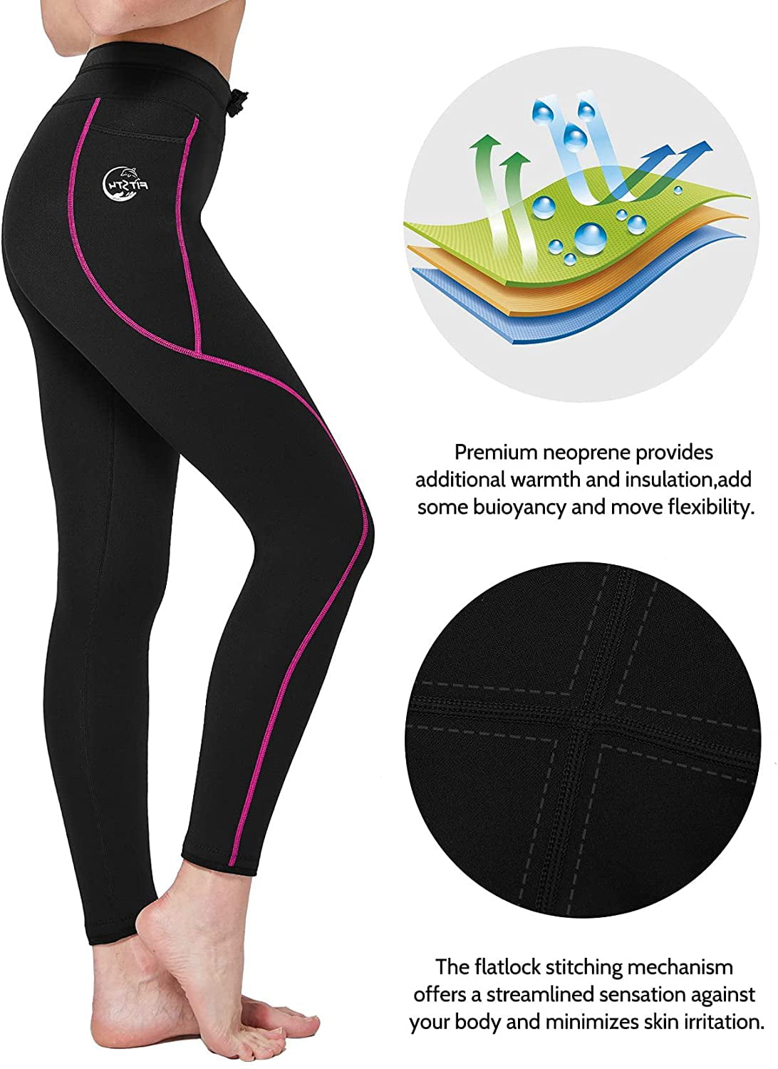 FitsT4 Wetsuit Pants Women's 2.5mm Neoprene Surf Pants Keep Warm for Water Aerobics Diving Surfing Swimming Snorkeling Canoeing Paddling Kayaking 
