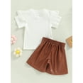 thumbnail image 4 of Arvbitana 2Pcs Toddler Baby Girls Summer Outfits Ruffle Short Sleeve Ribbed T-Shirt Tops High Waist Pu Leather Shorts Set, 4 of 9