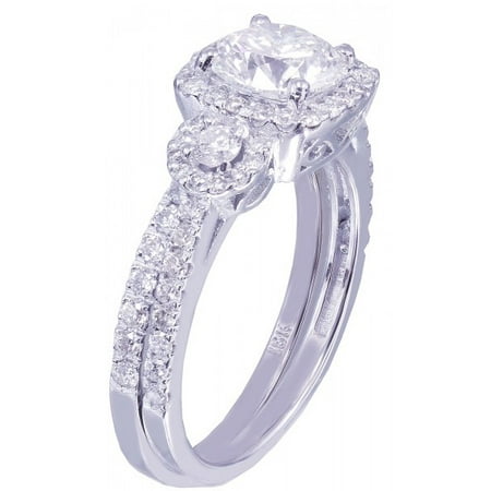 Cut Diamond Ring Band - 18k White Gold Round Cut Diamond Engagement Ring And Band Halo 2.10ct H-Vs2 Egl Usa