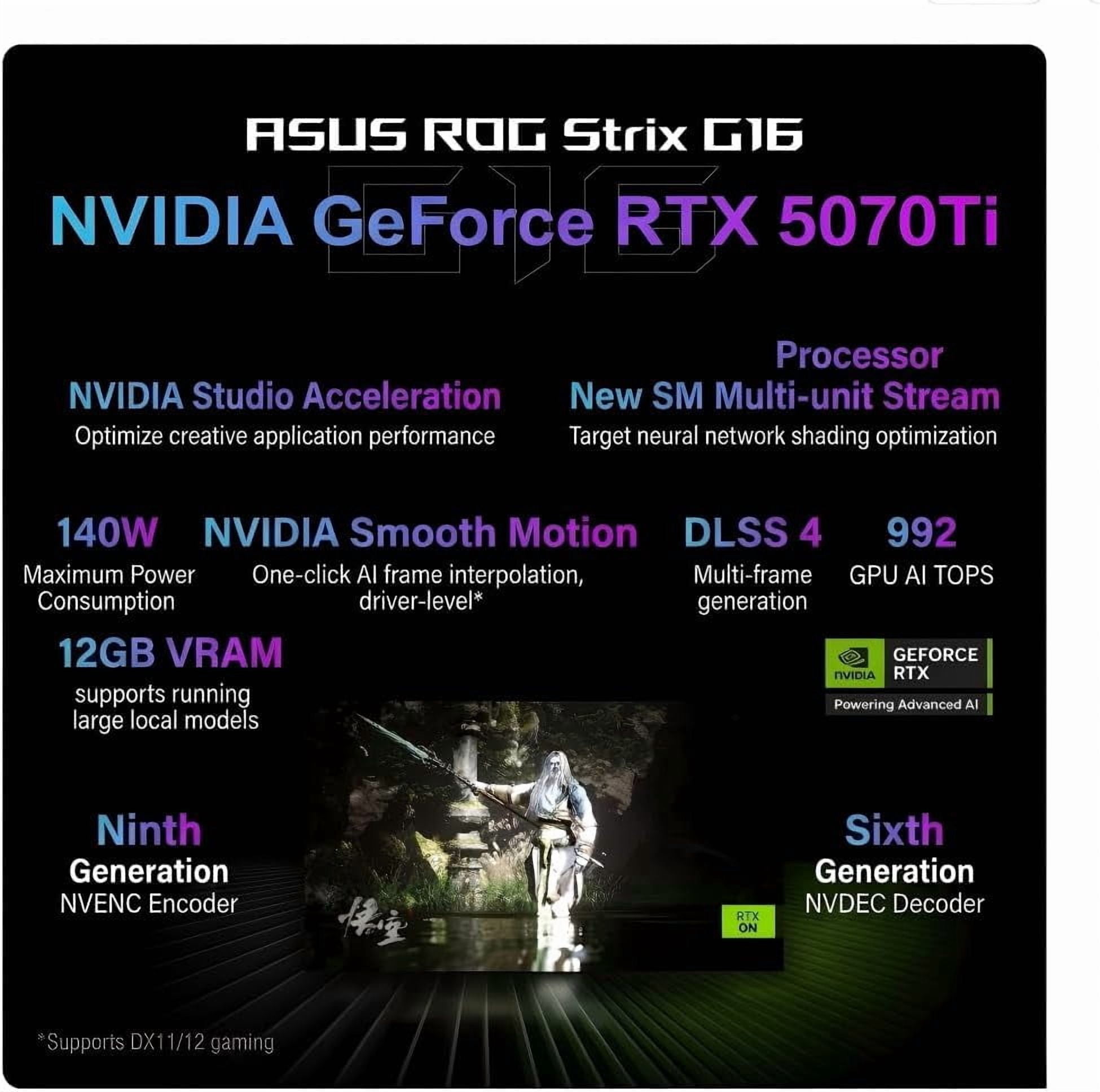 ASUS ROG Strix G16 Gaming Laptop, AMD Ryzen 9 CPU (16-core), GeForce RTX 5070 Ti, 16GB DDR5 RAM, 1 TB SSD, 16"FHD 165Hz WUXGA Dispaly, RGB Keyboard, Wi-Fi 6E, Window 11 Pro