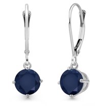 Gem Stone King 14K White Gold Blue Sapphire Earrings for Women | 2.20 Cttw | Gemstone September Birthstone | Round 6MM