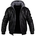 thumbnail image 2 of Chrisuno Men's Faux Leather Jacket Vintage Motorcycle Jacket Heat Winter Coat Black 2XL, 2 of 5