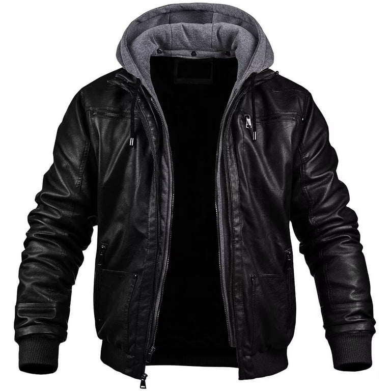 Chrisuno Men s Faux Leather Jacket Vintage Motorcycle Jacket Slim Fit Pu Outwear Black 3XL Walmart