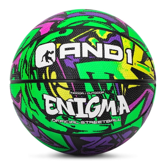 AND1 Enigma Size 3 Mini Basketball, Durable Rubber, Indoor/Outdoor, High-Contrast Design