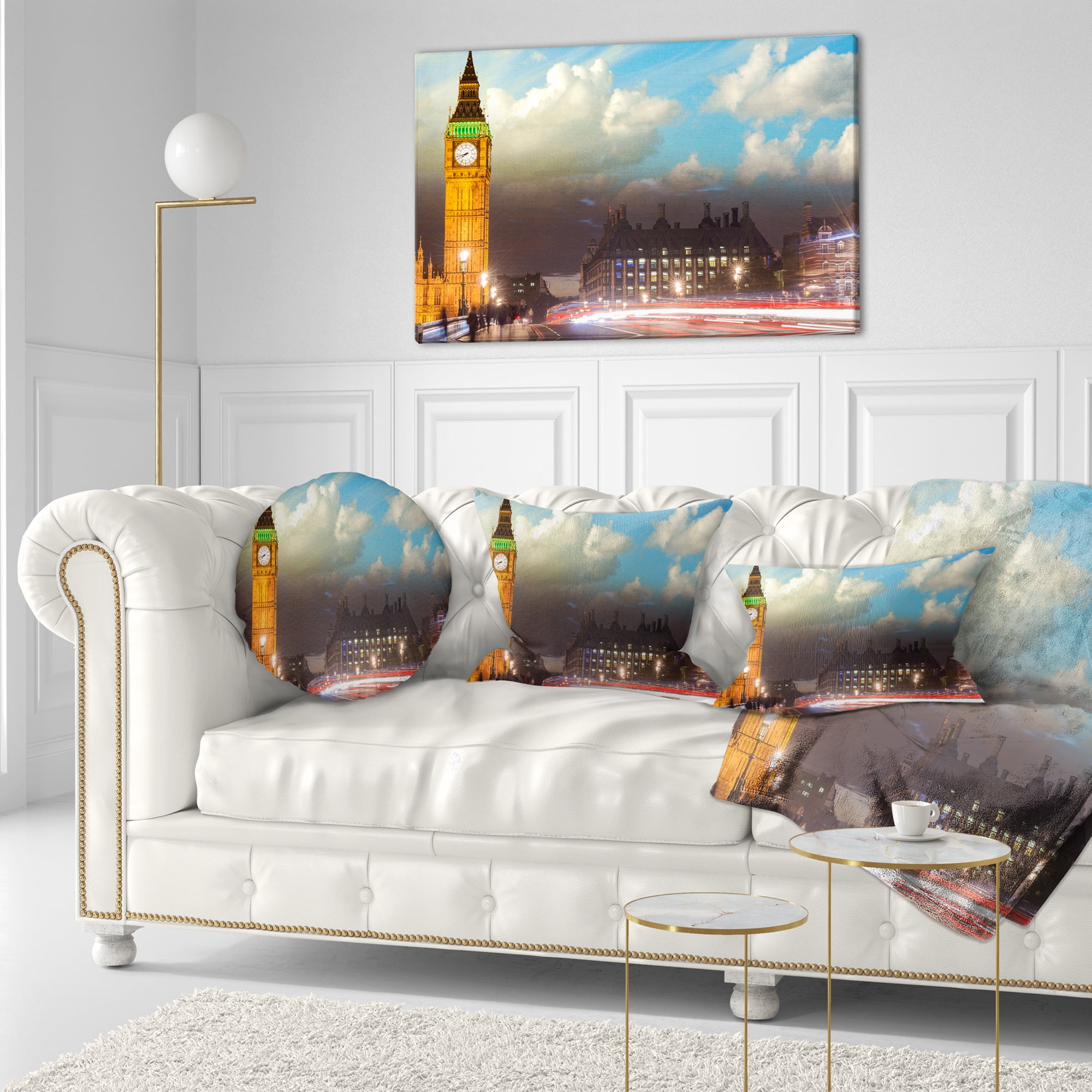 Designart Big Ben UK from Westminster Bridge - Cityscape Photo Throw Pillow - 12x20