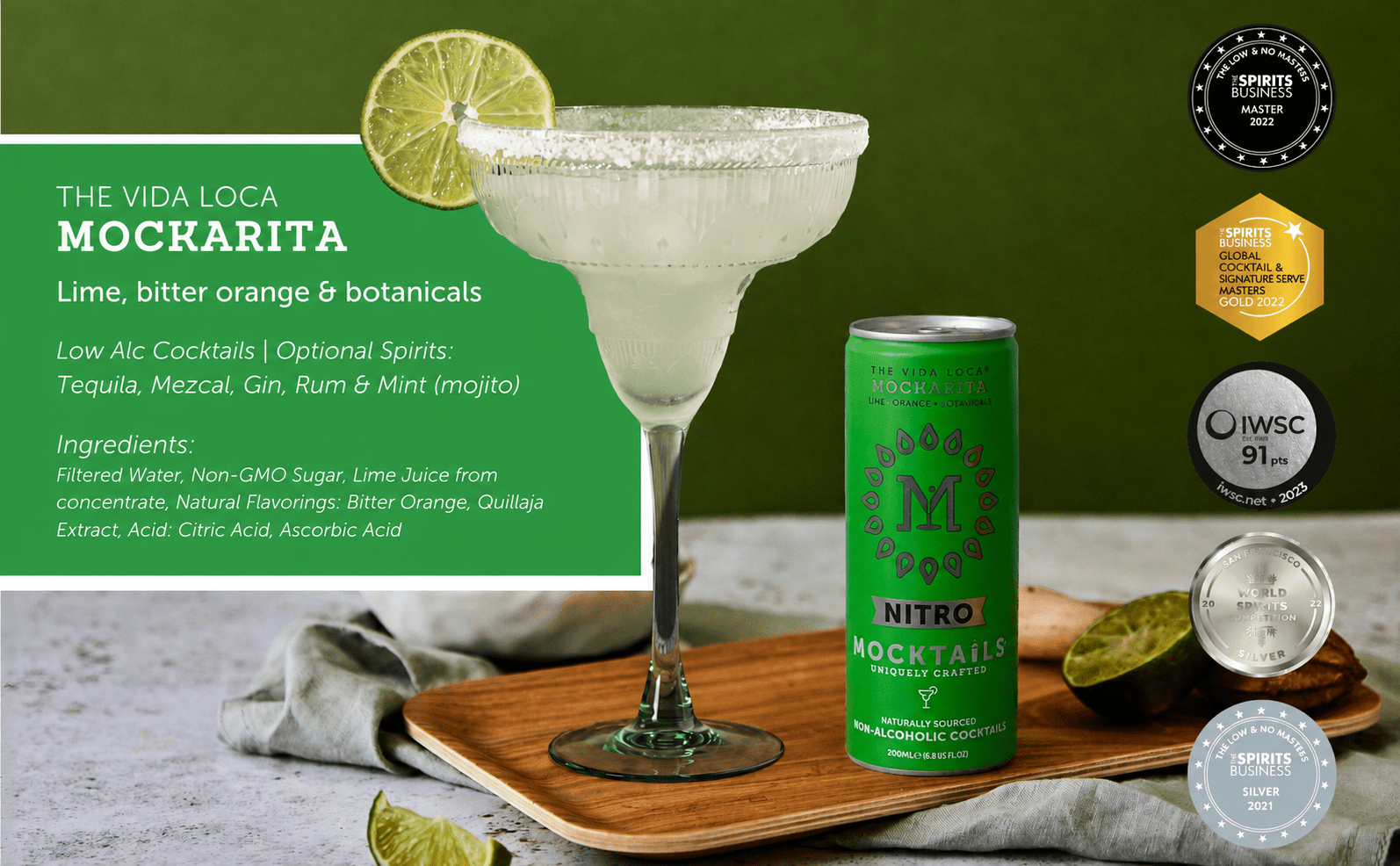 Mocktails Vida Loca Mockarita Margarita Lime Flavored Non-Alcoholic Nitro Cans, 12-Pack, 12-6.8 oz