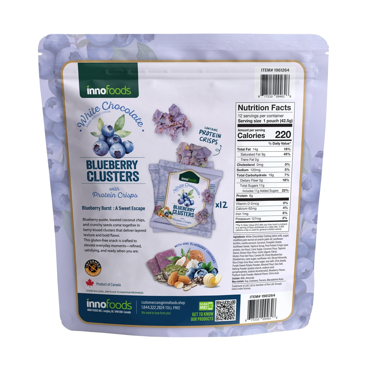 Innofoods White Chocolate Blueberry Clusters, 1.5 Ounce (Pack of 12)