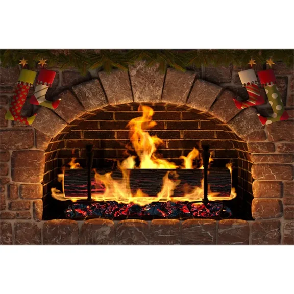 Christmas Home ration Fireplace Backdrop Photography Vintage Arch Brick Stove Flame Party Studio Photo Background