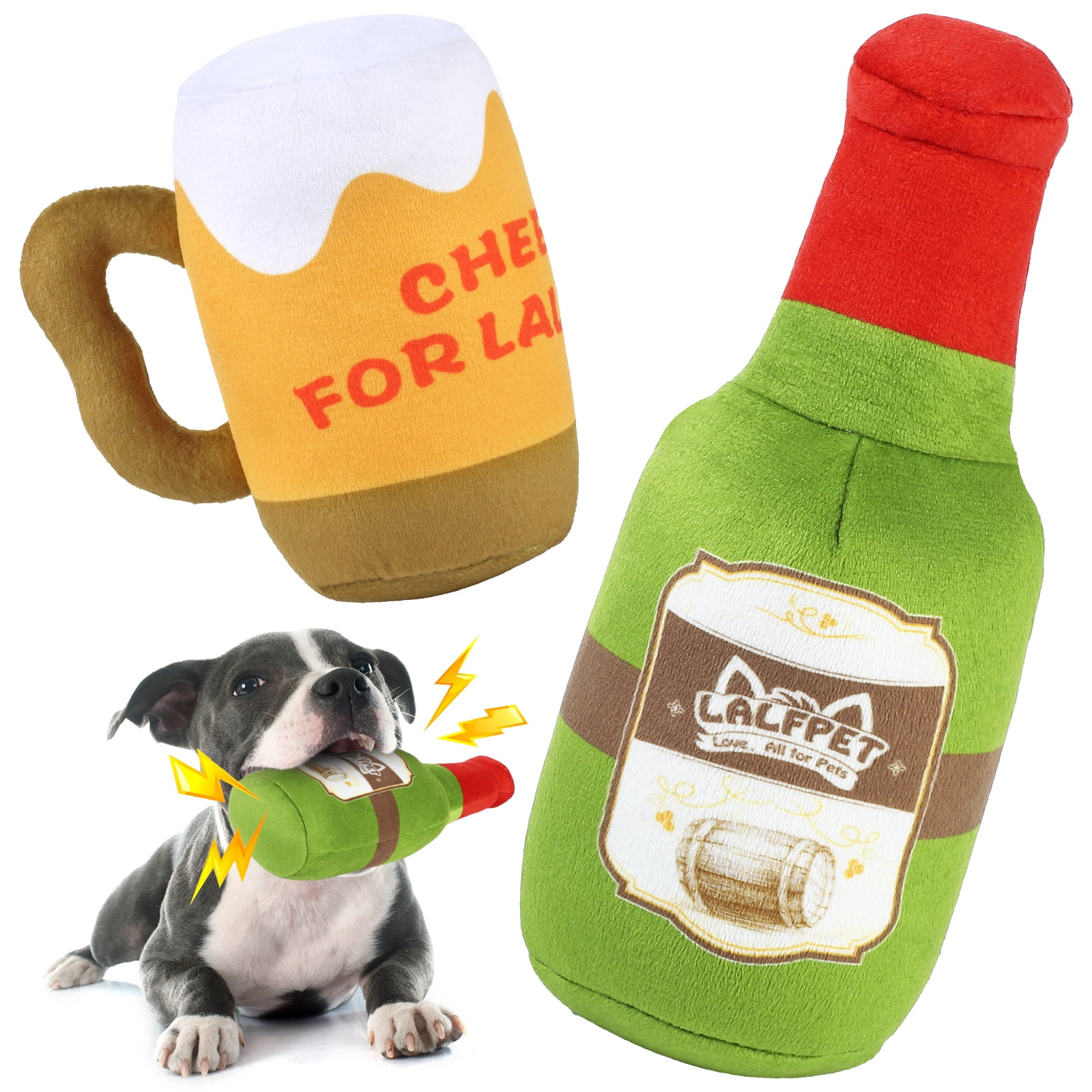 Funny Plush Toys For Dog Squeaky Beer Bottle Food Shape Dog Toy