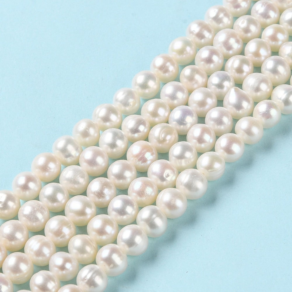 Natural Cultured Freshwater Pearl Beads Strands Round Grade 2A+ WhiteSmoke 6~7x6~6.5mm Hole: 0.7mm about 56pcs/strand 13.78 inch(35cm)