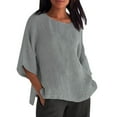 thumbnail image 1 of WEAIXIMIUNG Saint-Valentin Été Femmes Manches 3/4 Col Rond Imprimé Floral Haut Ample T-Shirts Tunique Décontractée en Lin Blouse, 1 of 4