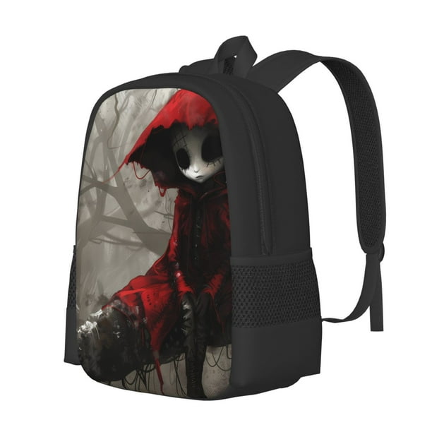 Easygdp Dark Red Hooded Girl Mochila de Gran Capacidad Minimalista Ideal para Escuela, Viajes y Uso Diario