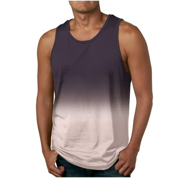 KeShDi Summer Gym Tank Tops for Men New Fashion Casual Men's Summer Loose Waistcoat Print Sport Round-Neck Tank Features Purple 3X