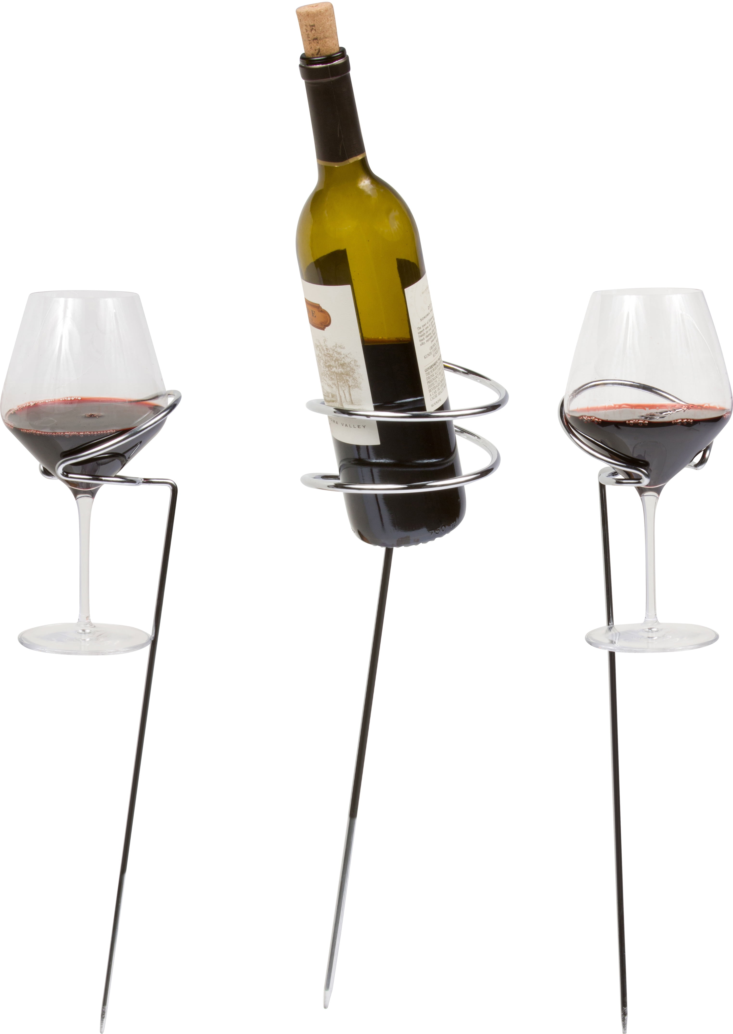 Metal Wine Stakes for 2 Wine Glasses and Wine Bottle by Trademark