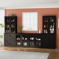 thumbnail image 2 of RichYa Kitchen Pantry Cabinet Set of 4,111" W Buffet Sideboard Coffee Bar with Glass Door Hutch,Modular Storage Cabinets with Shelves & Drawers for Dining Room,Black(DGGD), 2 of 10