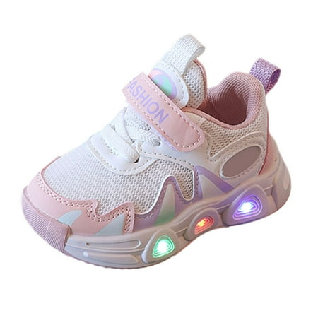 Durtebeua Light Up Shoes for Boys Girls Toddler LED Flashing Sneakers Breathable Sport Walking Shoes for Kids Pink-02 5-5.5 Years