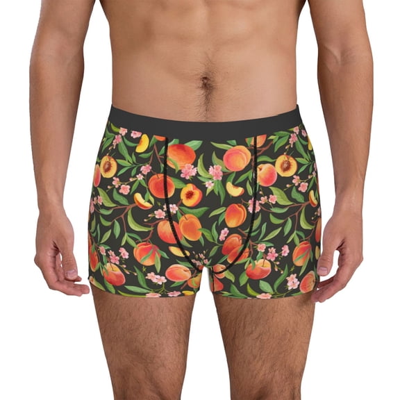Gukieu Fruits Peach Print Men's Boxer Briefs, High Elastic Moisture Wicking Boxer Briefs Underwear-Small