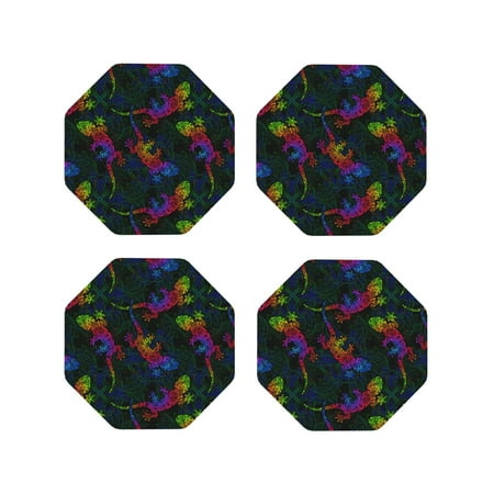 

Leather Coasters with Heat-resistant for Drinks Colorful Cute Lizard Gecko -标题2 Octagon