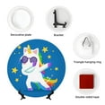 thumbnail image 4 of Daiia Cool Unicorn Star Golden Printed Pattern Ceramic Plate Dinner Plates Bone China Decorative Plates with Display Stand Art Ceramic Ornaments for Wall Hanging Decoration-8in, 4 of 6