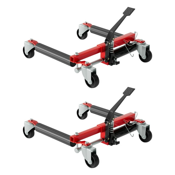 COZONY 2-Pack Hydraulic Car Wheel Dolly & Jack Set, 3000 lbs Capacity Vehicle Positioning Skates with Foot Pump, Red