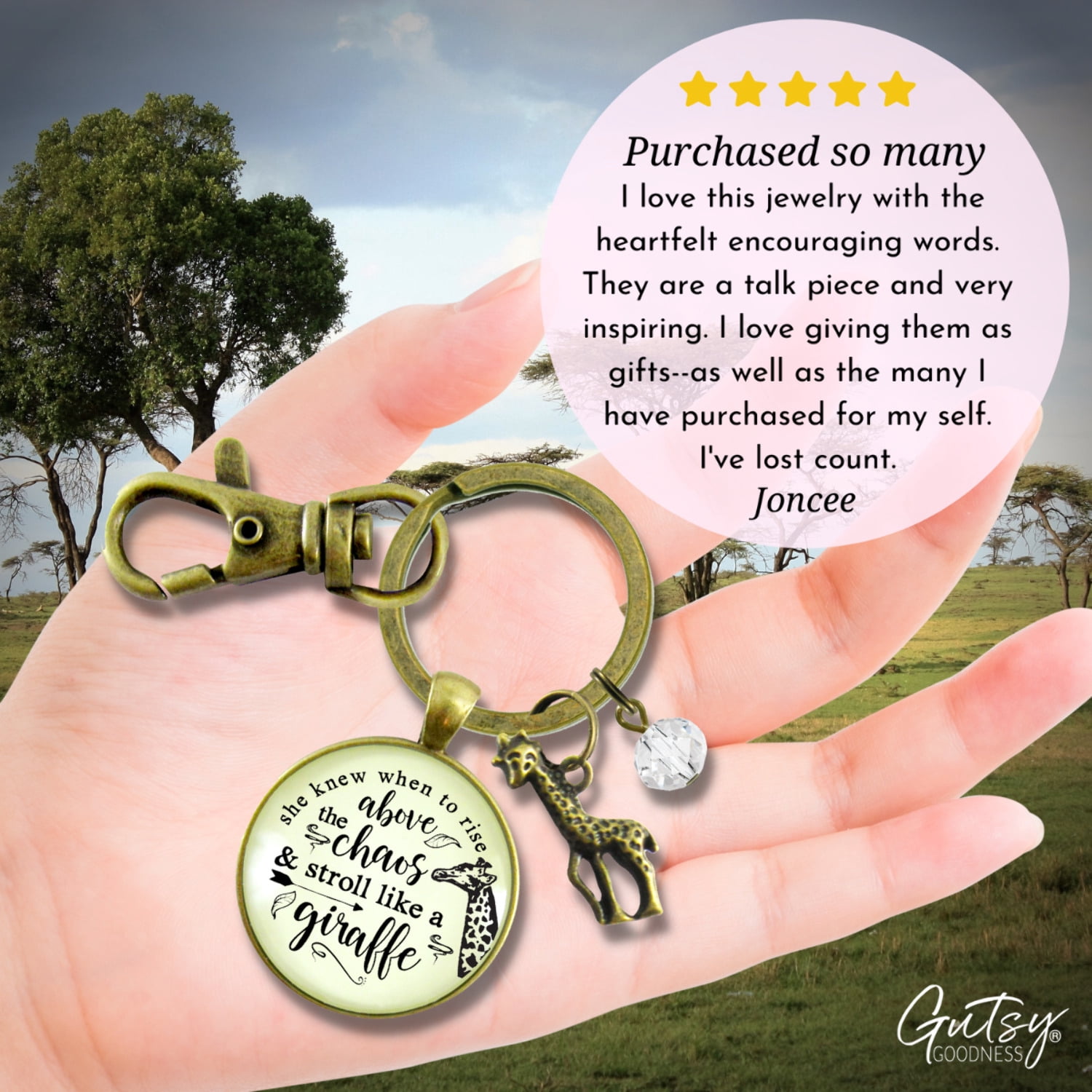 Giraffe Gutsy Goodness Bronze Keychain She Knew to Rise Boho Jewelry Female Adult Charm