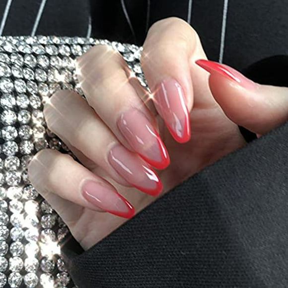 Red Almond Shaped Nails