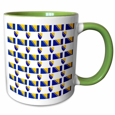 The flag and Coat of Arms of Bosnia and Herzegovina make a colorful patriotic pattern. 11oz Two-Tone Green Mug mug-63237-7
