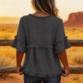 thumbnail image 4 of Linen Shirts for Women Summer Gauze Shirts 3/4 Length Sleeve Frayed Crew Neck Henley Shirt Boho Tunic Blouse Gray 3XL, 4 of 6