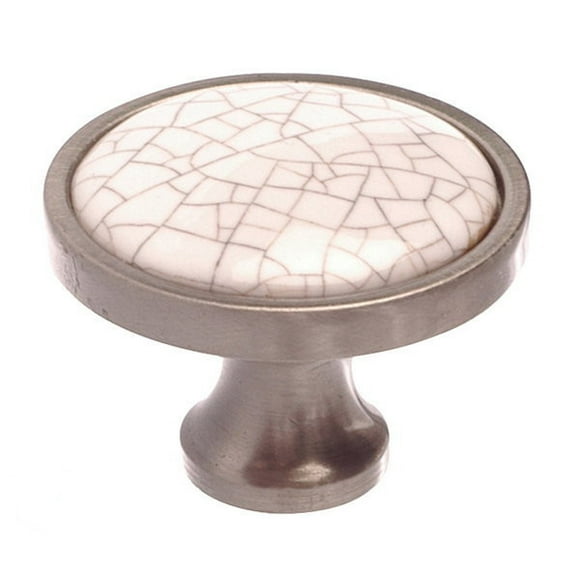 Richelieu Hardware - BP4418195304 - Eclectic Metal and Ceramic Knob - 4418 - Crackle White Brushed Nickel Finish