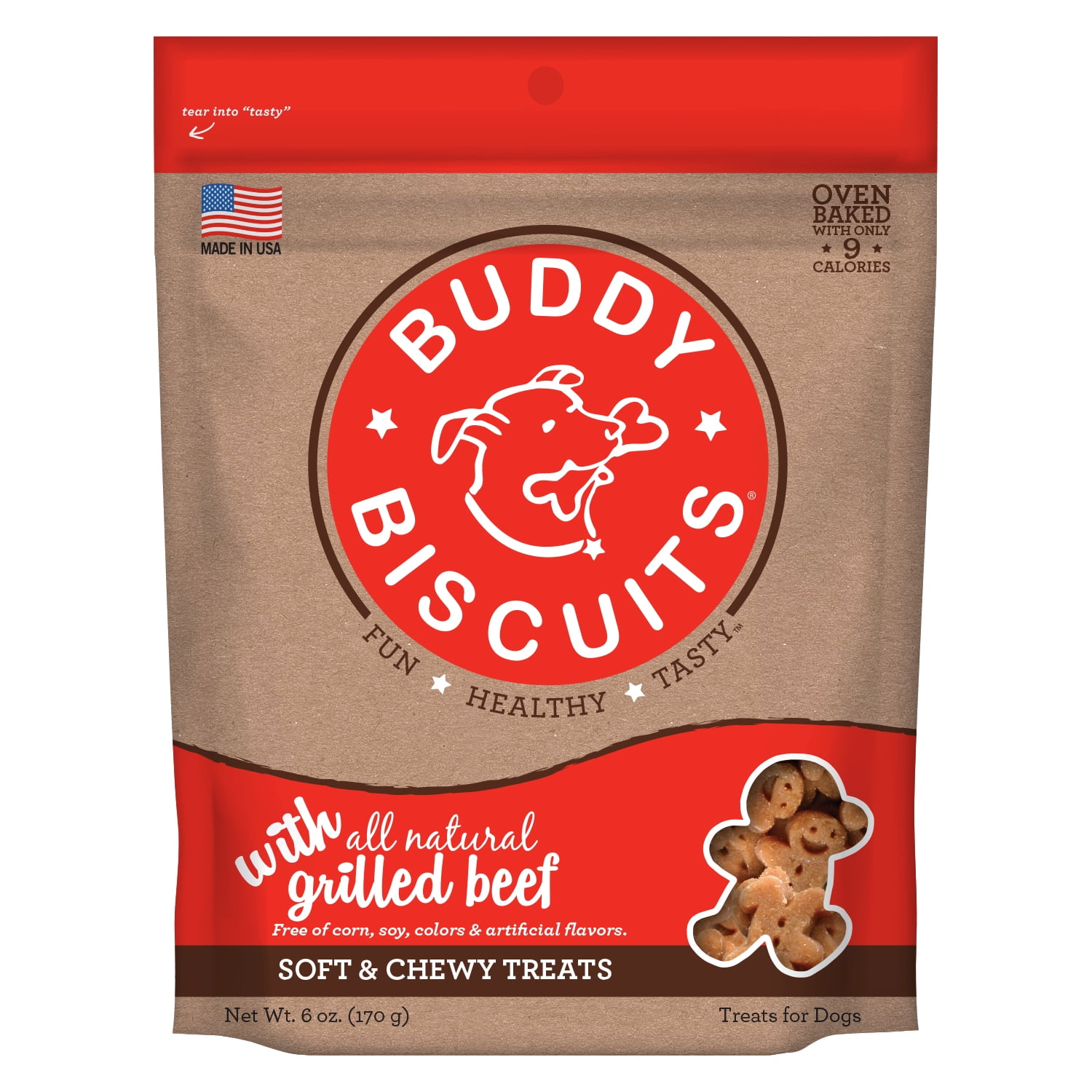 Buddy Biscuits Soft & Chewy Treats with Grilled Beef 6 oz.