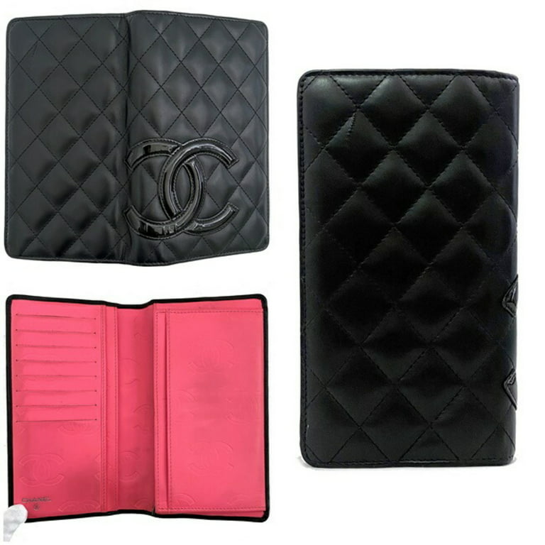 CHANEL Authentic Leather Unisex Wild Stitch Black Flap Long Wallet