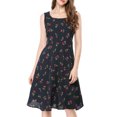 thumbnail image 1 of Allegra K Women's Sleeveless Vintage Cherry Print A-line Midi Dress, 1 of 6