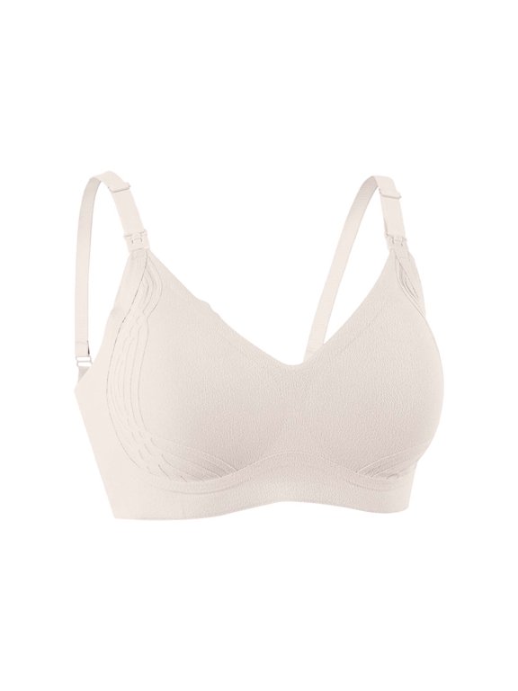 Wirefree Seamless Comfort Bra Women Triple Hook Closure Unlined Supportive Everyday Casual Outdoor WearBeigeL