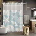 thumbnail image 5 of No Hook Light Blue Starfish Coastal Shower Curtain with Snap in Liner Set, Shell Summer Beach Nautical Waterproof Fabric Bathroom Curtains with See Through Top Window, Hotel Style Long 72 x 84 Inch, 5 of 9
