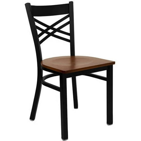 Flash Furniture X-Back Chairs - Set of 2, Black Metal / Cherry Wood Seat