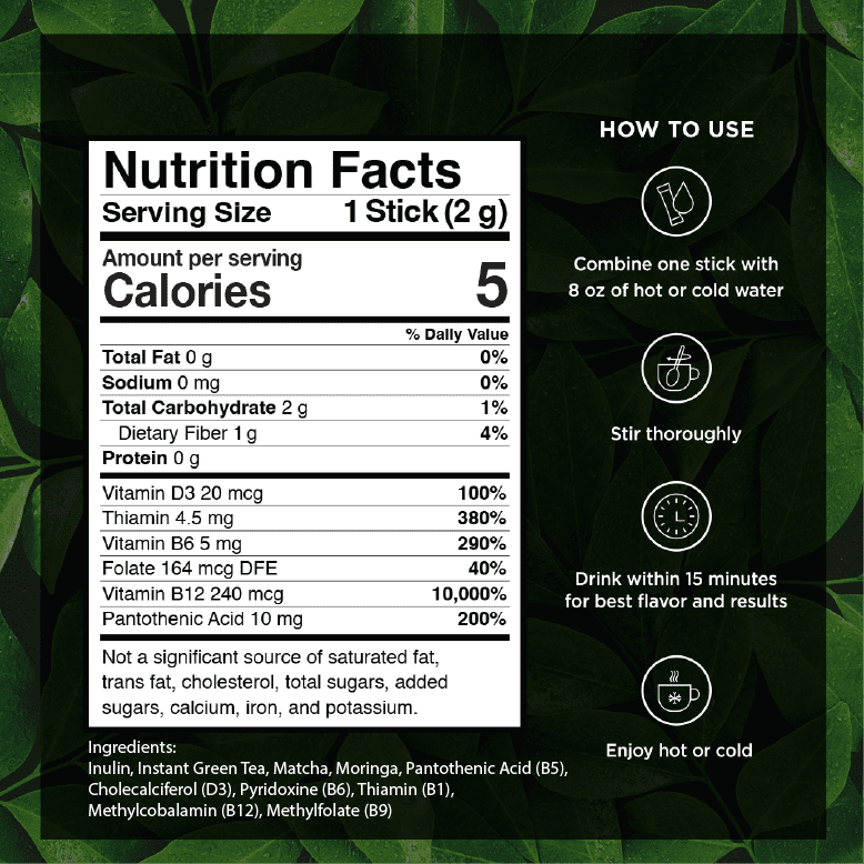 Vitacup Instant Green Tea Packets with Matcha & Moringa, 24 Count