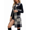 thumbnail image 2 of Women'S Sleeveless Suit Collar Long Coat Plaid Jacquard Knitted Vest with Cardigan Black XL, 2 of 9